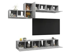Móvel De Tv| 7 pcs conjunto de móveis de TV derivados madeira cinza cimento PT742068 Cinzento