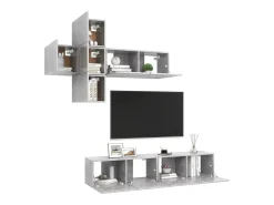 7 pcs conjunto de móveis de TV contraplacado cimento PT377653^ Móvel De Tv