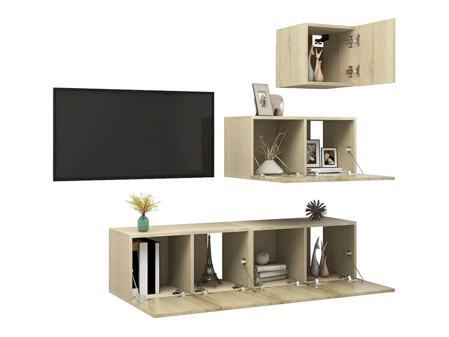 Móvel De Tv* 4 pcs conjunto de móveis de TV contraplacado carvalho sonoma PT387123 Castanho