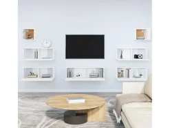 7 pcs conjunto de móveis de TV derivados de madeira PT782078 Branco