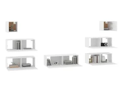7 pcs conjunto de móveis de TV derivados de madeira PT782078 Branco