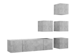 Móvel De Tv* 6 pcs conjunto de móveis de TV contraplacado cimento PT664877 Cinzento