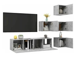 Móvel De Tv* 6 pcs conjunto de móveis de TV contraplacado cimento PT664877 Cinzento