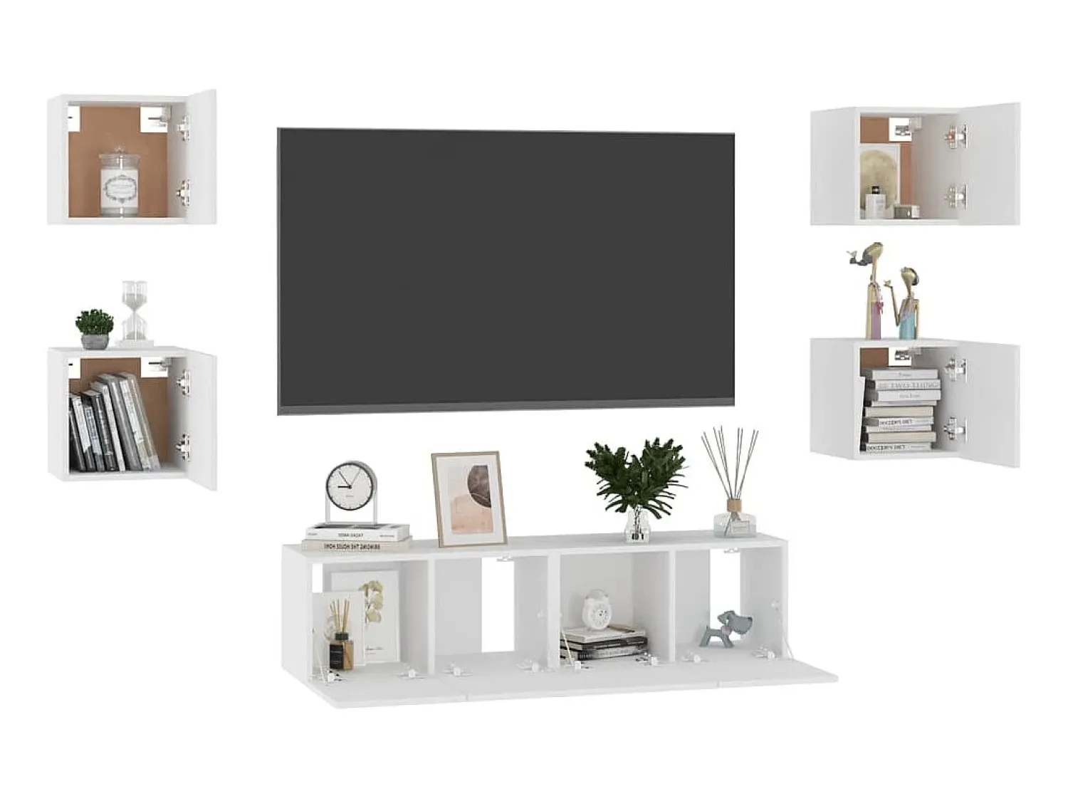 Móvel De Tv* 6 pcs conjunto de móveis de TV derivados de madeira PT511744 Branco