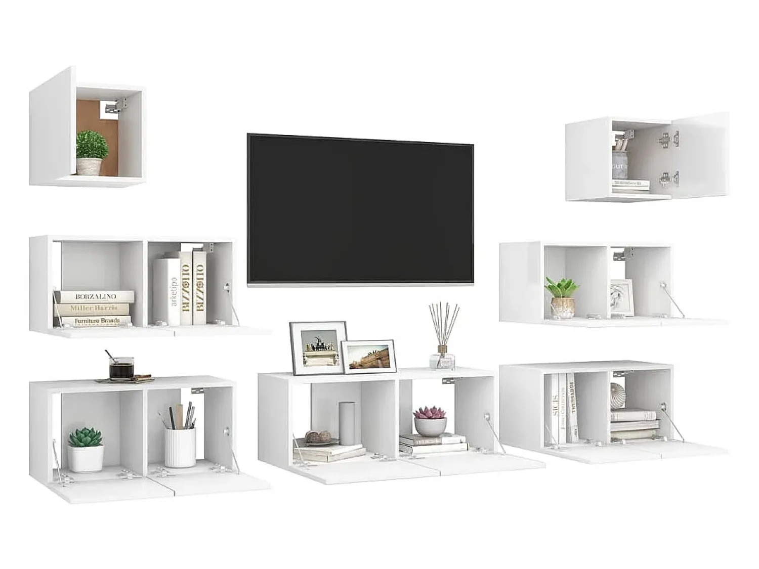 Discount 7 pcs conjunto de móveis de TV derivados de madeira PT122781 Branco
