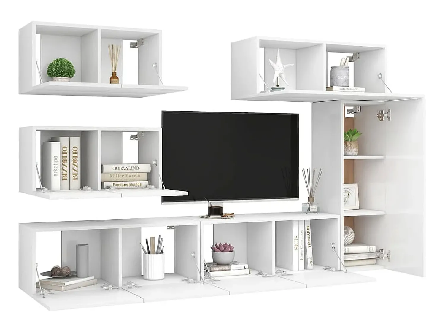 Hot 6 pcs conjunto de móveis de TV derivados de madeira PT899392 Branco