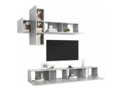 Móvel De Tv* 7 pcs conjunto de móveis de TV contraplacado cimento PT588618 Cinzento