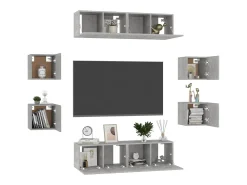 Móvel De Tv* 8 pcs conjunto de móveis de TV contraplacado cimento PT611972 Cinzento