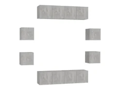 Móvel De Tv* 8 pcs conjunto de móveis de TV contraplacado cimento PT611972 Cinzento
