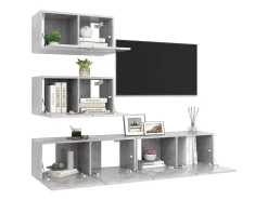 4 pcs conjunto de móveis de TV derivados madeira cinza cimento PT799057^ Móvel De Tv