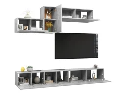 Móvel De Tv| 6 pcs conjunto de móveis de TV derivados madeira cinza cimento PT602155 Cinzento