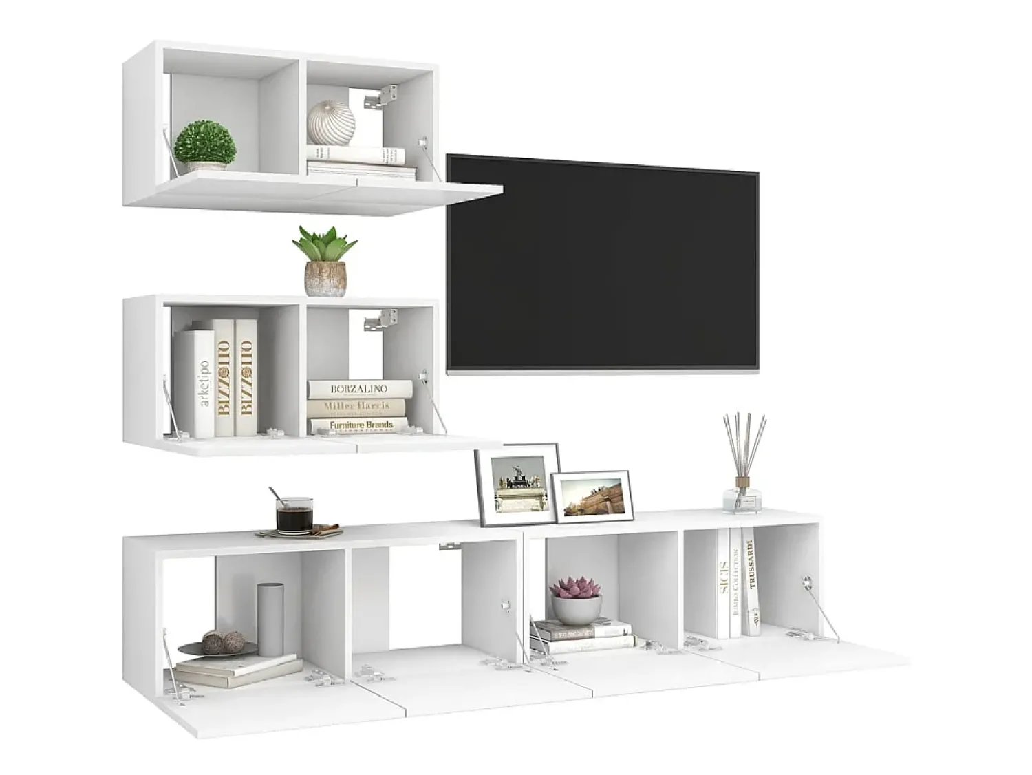 Móvel De Tv* 4 pcs conjunto de móveis de TV derivados de madeira PT887962 Branco