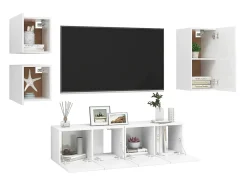 Discount 5 pcs conjunto de móveis de TV derivados de madeira PT998271 Branco