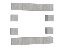 Hot 8 pcs conjunto de móveis de TV contraplacado cimento PT374855 Cinzento