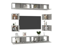 Hot 8 pcs conjunto de móveis de TV contraplacado cimento PT374855 Cinzento