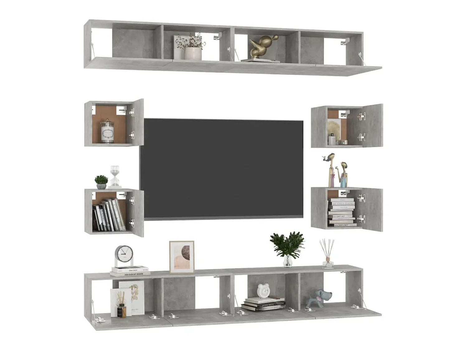 Hot 8 pcs conjunto de móveis de TV contraplacado cimento PT374855 Cinzento
