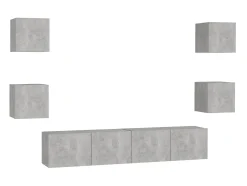 Online 6 pcs conjunto de móveis de TV contraplacado cimento PT967178 Cinzento