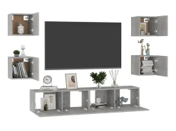 Online 6 pcs conjunto de móveis de TV contraplacado cimento PT967178 Cinzento