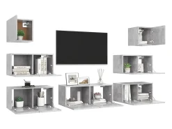 Outlet 7 pcs conjunto de móveis de TV derivados madeira cinza cimento PT630235 Cinzento