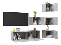 Móvel De Tv| 5 pcs conjunto de móveis de TV contraplacado cimento PT779961 Cinzento