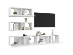 Hot 4 pcs conjunto de móveis de TV derivados de madeira PT879041 Branco
