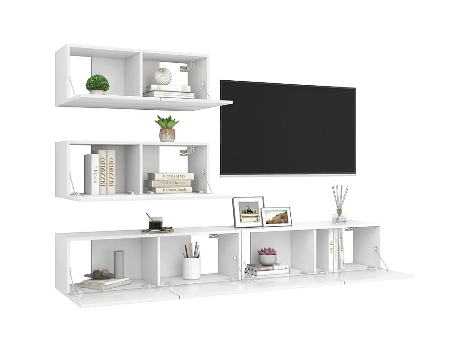 Hot 4 pcs conjunto de móveis de TV derivados de madeira PT879041 Branco
