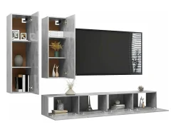 4 pcs conjunto de móveis de TV derivados madeira cinza cimento PT843945^ Móvel De Tv