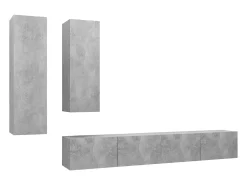 4 pcs conjunto de móveis de TV derivados madeira cinza cimento PT843945^ Móvel De Tv