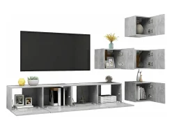 Móvel De Tv* 6 pcs conjunto de móveis de TV contraplacado cimento PT904658 Cinzento