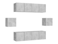 6 pcs conjunto de móveis de TV derivados madeira cinza cimento PT259381^ Móvel De Tv