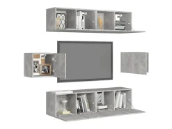 6 pcs conjunto de móveis de TV derivados madeira cinza cimento PT259381^ Móvel De Tv