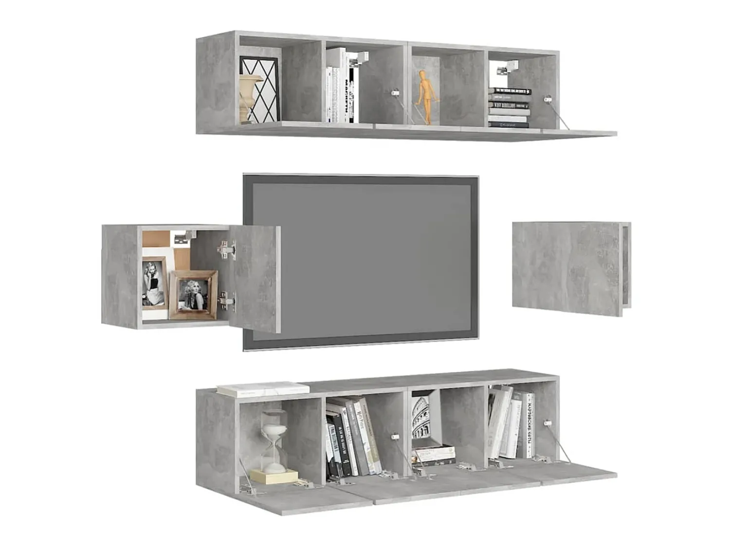 6 pcs conjunto de móveis de TV derivados madeira cinza cimento PT259381^ Móvel De Tv