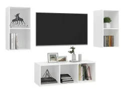 3 pcs conjunto de móveis de TV contraplacado PT121167 Branco