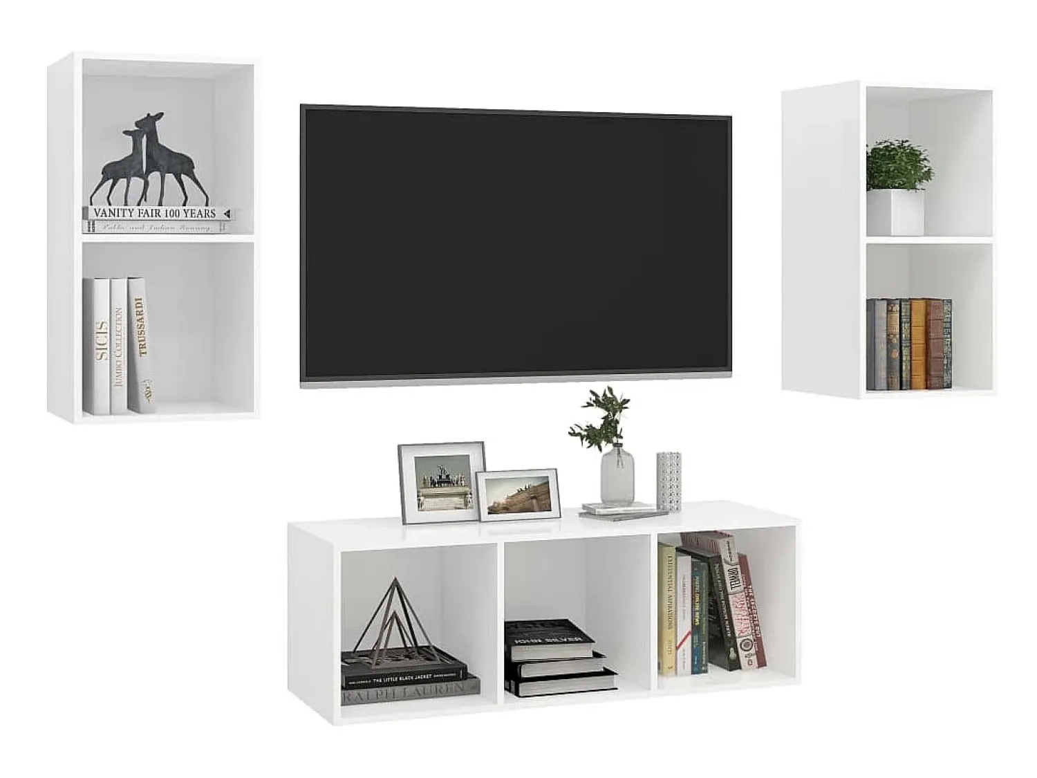 3 pcs conjunto de móveis de TV contraplacado PT121167 Branco