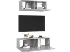Móvel De Tv| 2 pcs conjunto de móveis de TV derivados madeira cinza cimento PT908406 Cinzento