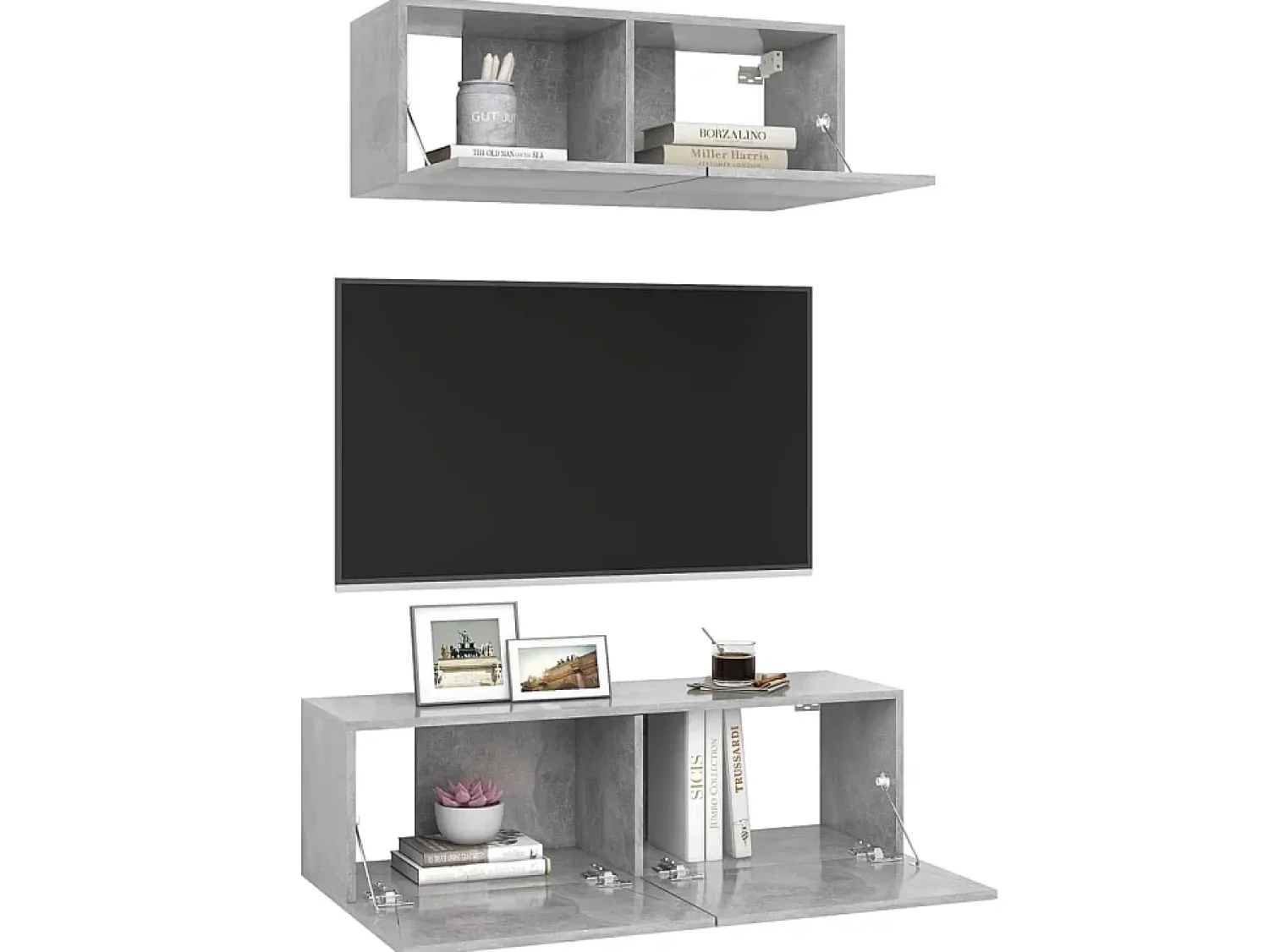 Móvel De Tv| 2 pcs conjunto de móveis de TV derivados madeira cinza cimento PT908406 Cinzento