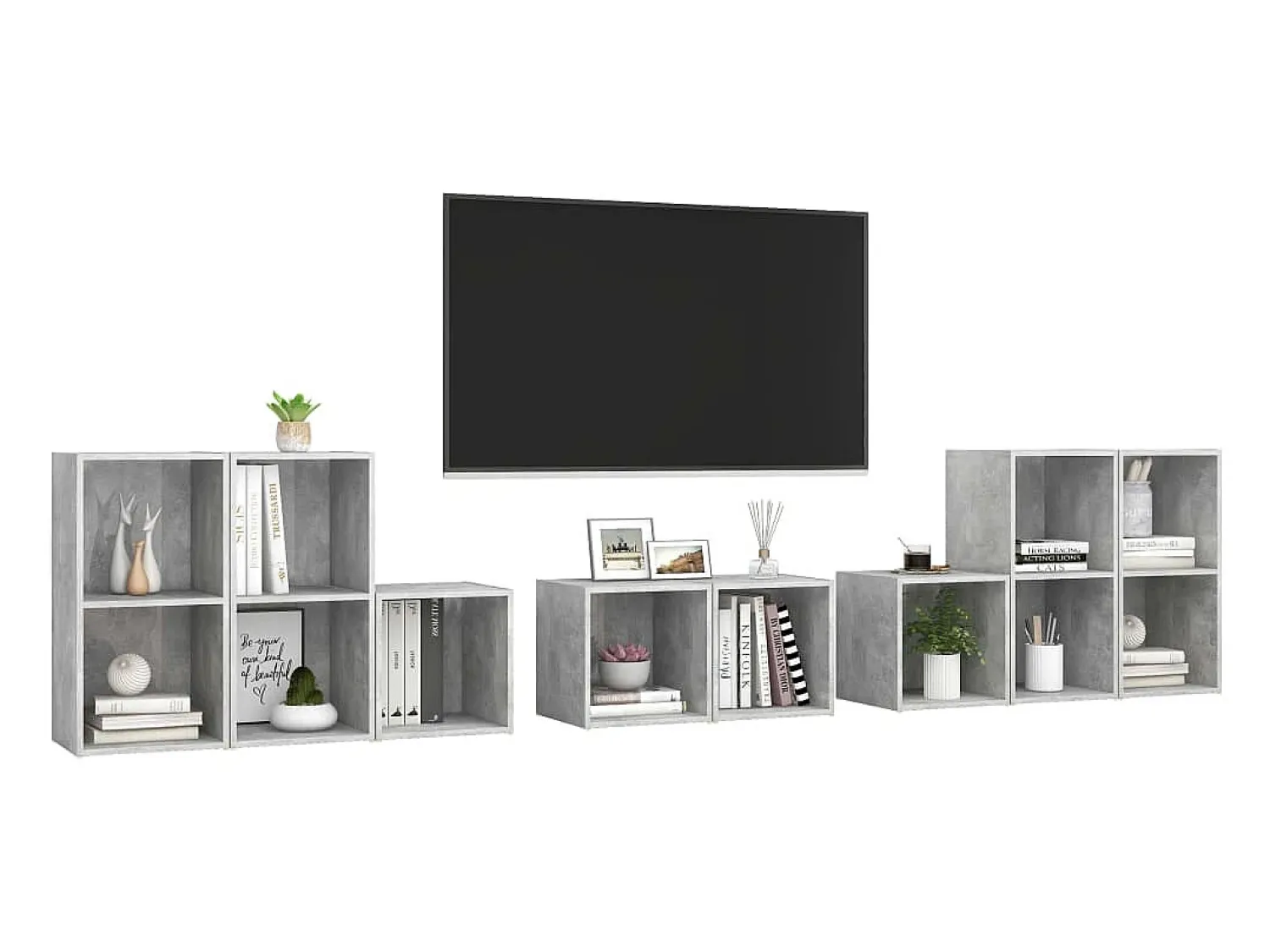 Discount 8 pcs conjunto de móveis de TV derivados madeira cinza cimento PT966541 Cinzento