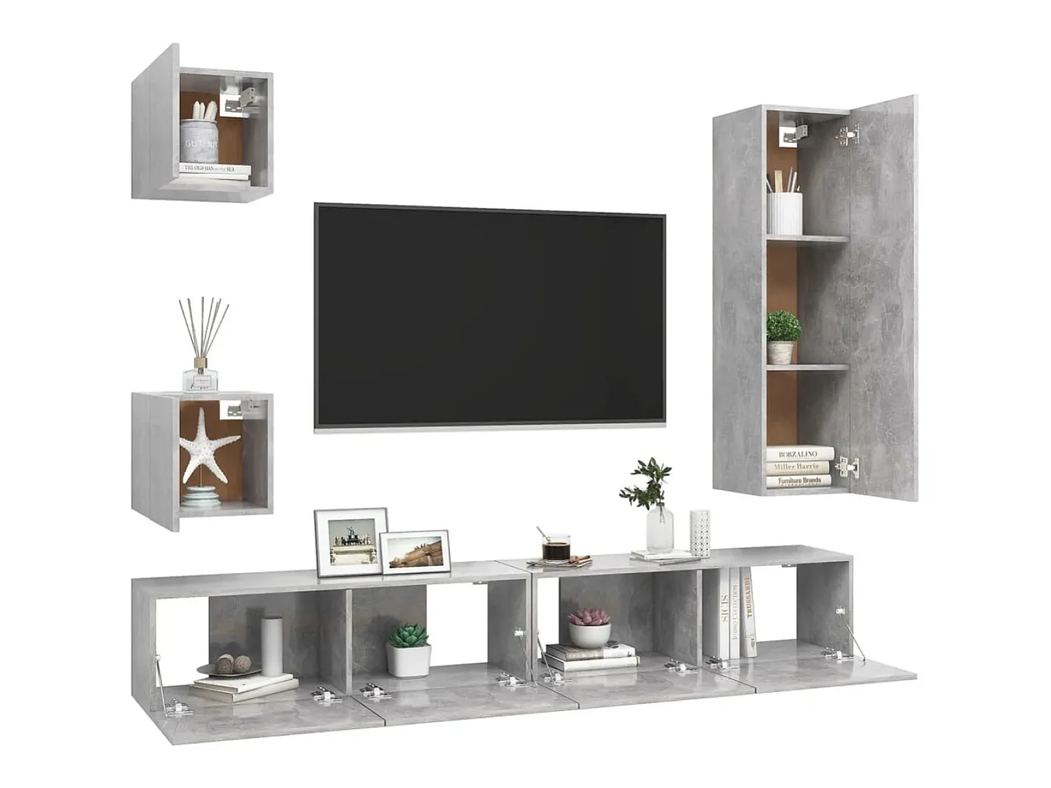 Móvel De Tv* 5 pcs conjunto de móveis de TV derivados madeira cinza cimento PT857196 Cinzento