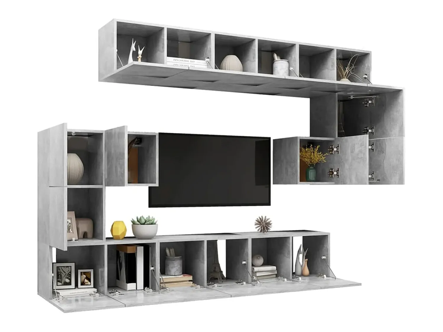 Móvel De Tv* 10 pcs conjunto de móveis de TV derivados madeira cinza cimento PT722647 Cinzento