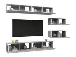 Móvel De Tv| 6 pcs conjunto de móveis de TV derivados madeira cinza cimento PT271270 Cinzento