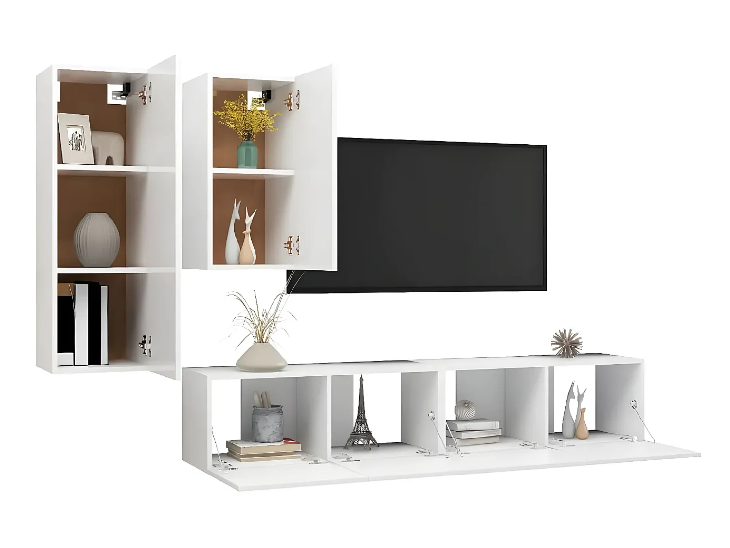 Móvel De Tv* 4 pcs conjunto de móveis de TV derivados de madeira PT170495 Branco