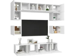Móvel De Tv| 8 pcs conjunto de móveis de TV derivados de madeira PT159097 Branco