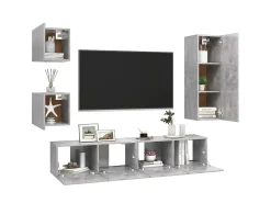 Móvel De Tv| 5 pcs conjunto de móveis de TV derivados madeira cinza cimento PT186105 Cinzento