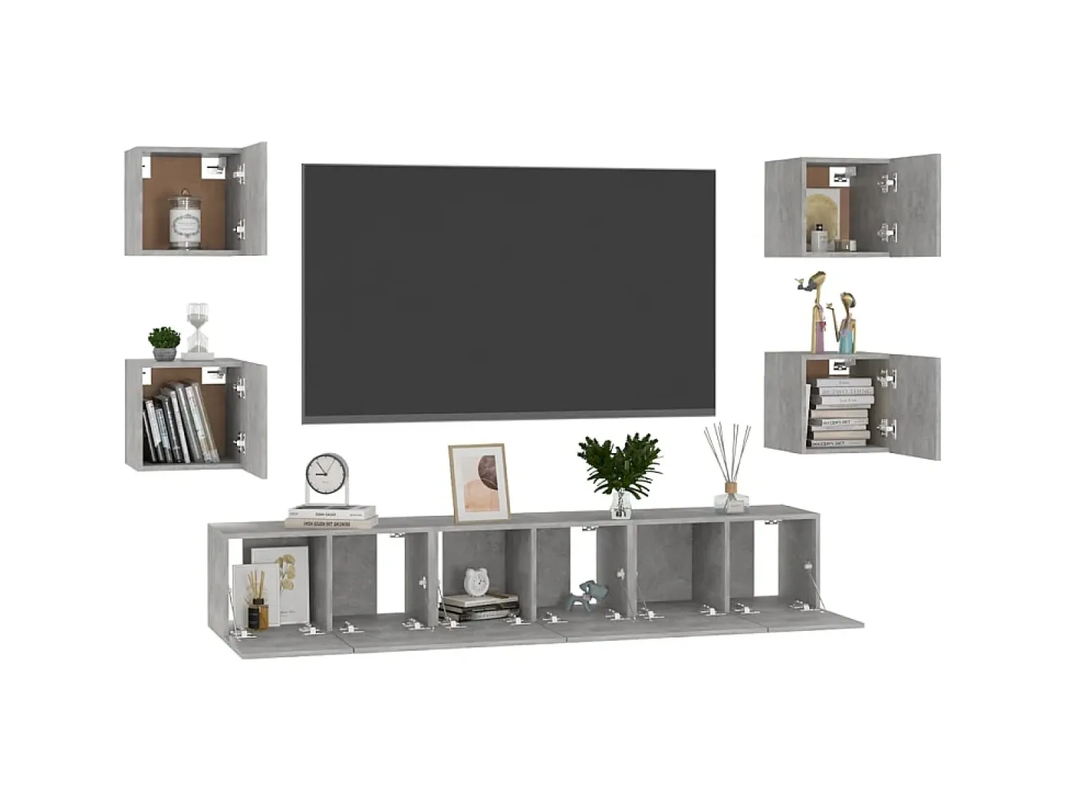 Móvel De Tv* 7 pcs conjunto de móveis de TV contraplacado cimento PT133006 Cinzento