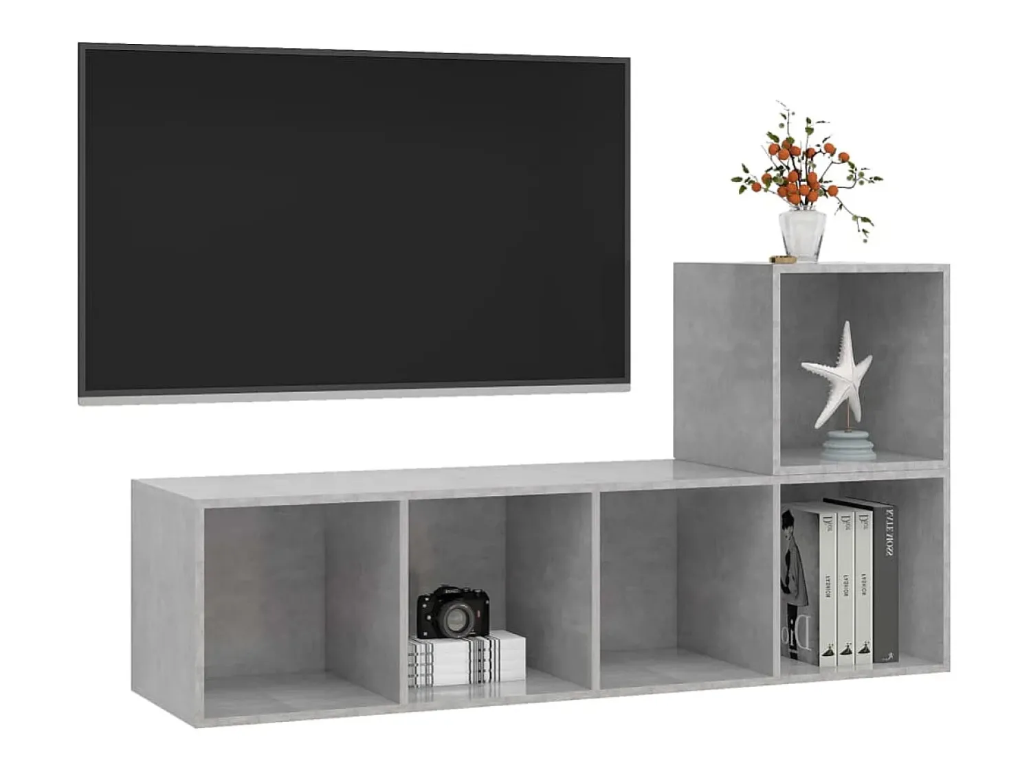 Móvel De Tv* 2 pcs conjunto de móveis de TV contraplacado cimento PT971127 Cinzento