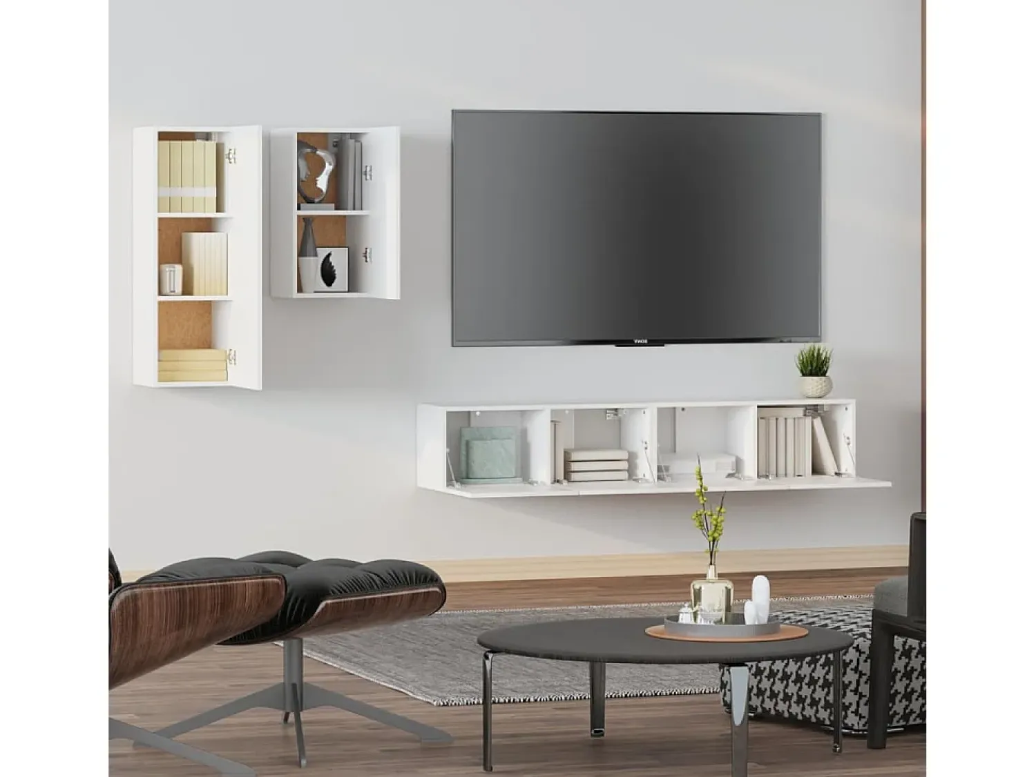 4 pcs conjunto de móveis de TV derivados de madeira PT725824^ Móvel De Tv