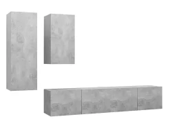 4 pcs conjunto de móveis de TV derivados madeira cinza cimento PT314764^ Móvel De Tv