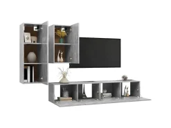 4 pcs conjunto de móveis de TV derivados madeira cinza cimento PT314764^ Móvel De Tv