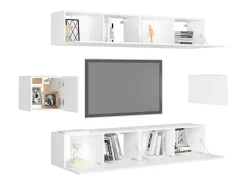 6 pcs conjunto de móveis de TV derivados de madeira PT192596 Branco