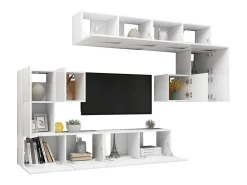 8 pcs conjunto de móveis de TV derivados de madeira PT381707 Branco